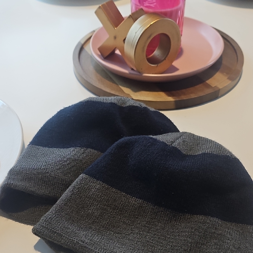 Striped Knit Beanies - Navy and Gray